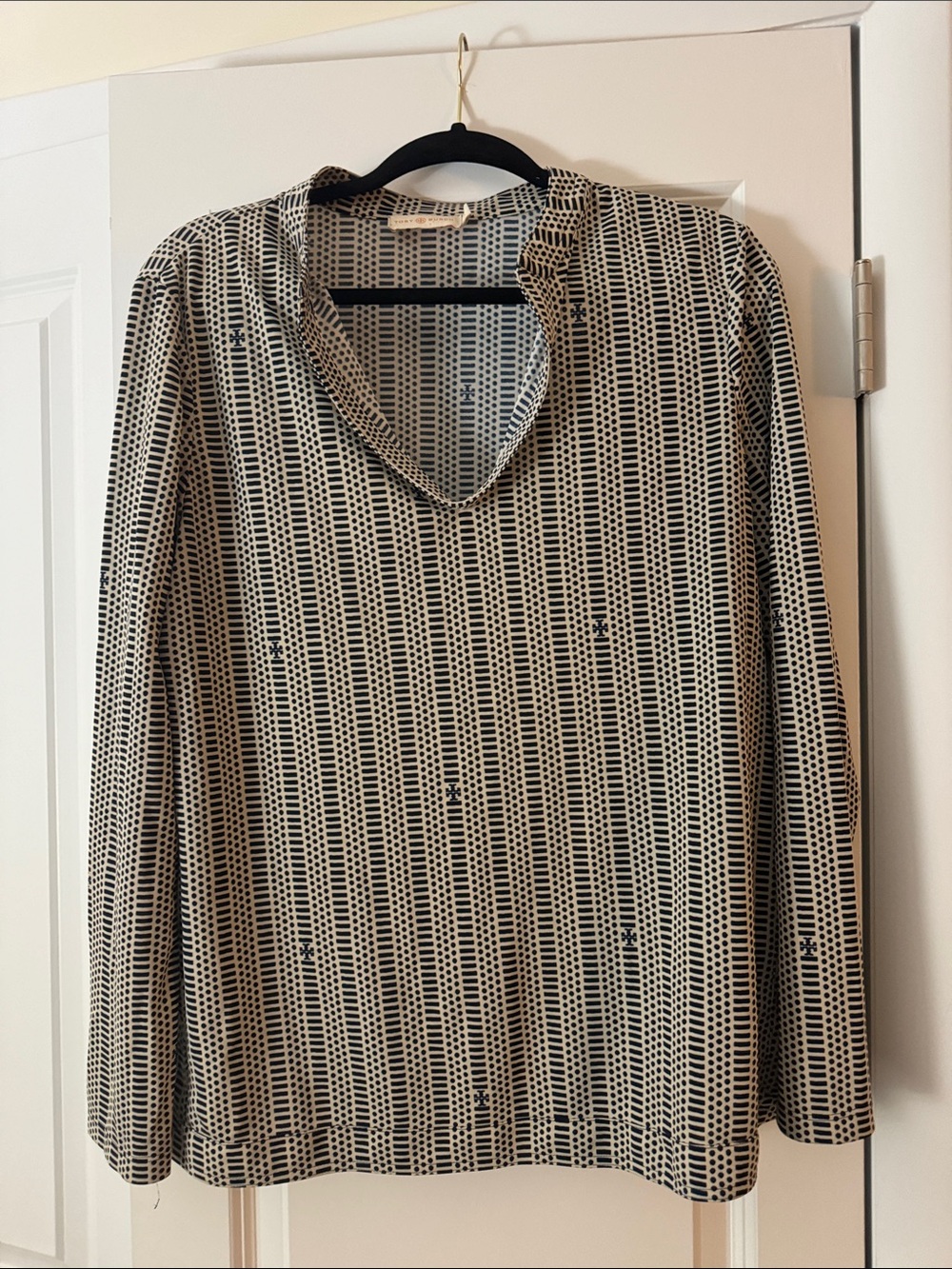 Tory Burch Cream and Black Geometric Tunic Top